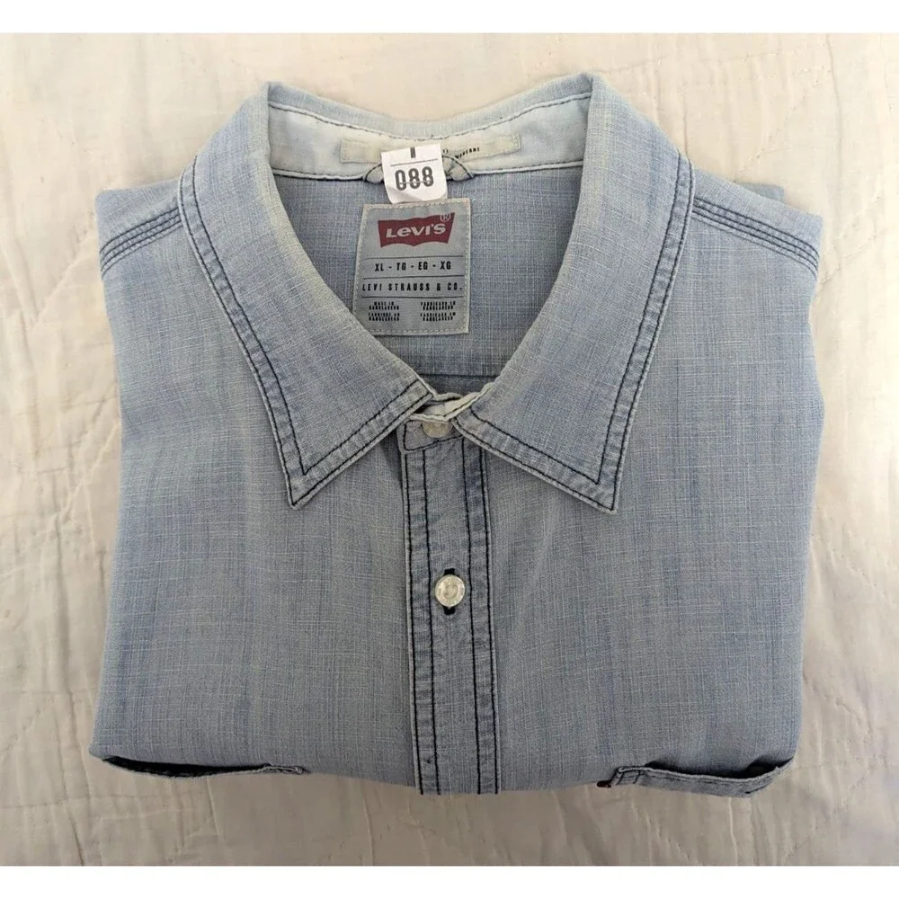 Levi Strauss Blue Denim Long Sleeve Shirt Mens XL